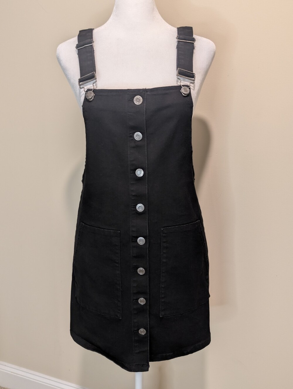SO Black Denim Button-Front Pinafore Mini Dress